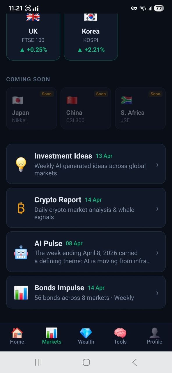 Markets feed bottom cards