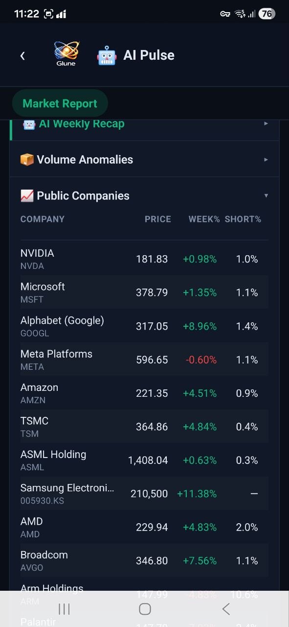 AI Pulse Public Companies table