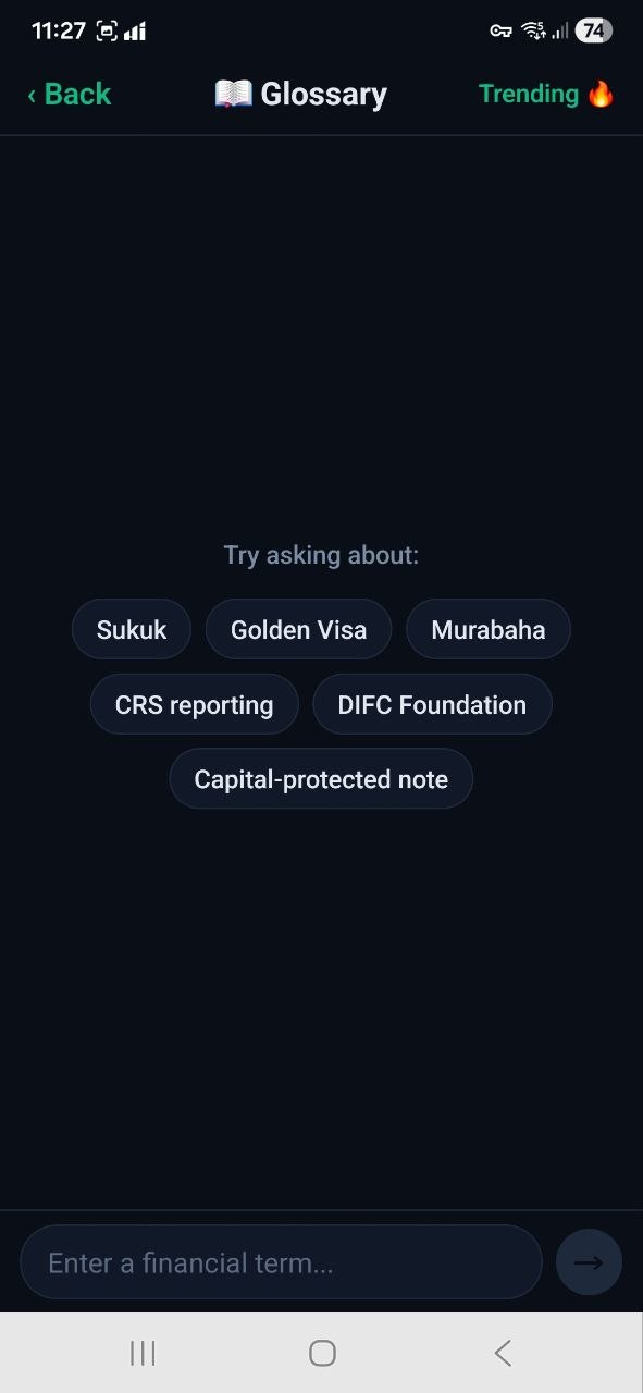 Glossary screen with suggested terms